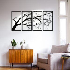 Luxury Metal Wall Art Decor Set Of 4 - Black Tree Of Life Sculpture